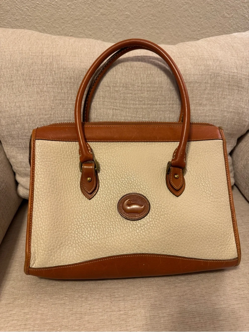 Vintage Dooney & Bourke All Weather Leather Satchel – Cream / British Tan